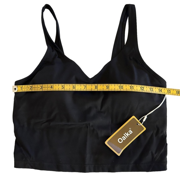 OALKA women’s longline black sports bra padded crop tank yoga workoutTop NWT - Picture 5 of 9